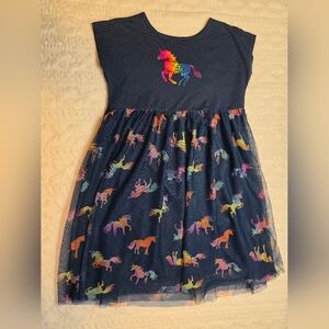 Wonder Nation Rainbow Unicorn Mesh Dress Girls Size 7/8 Navy Fantasy Dress